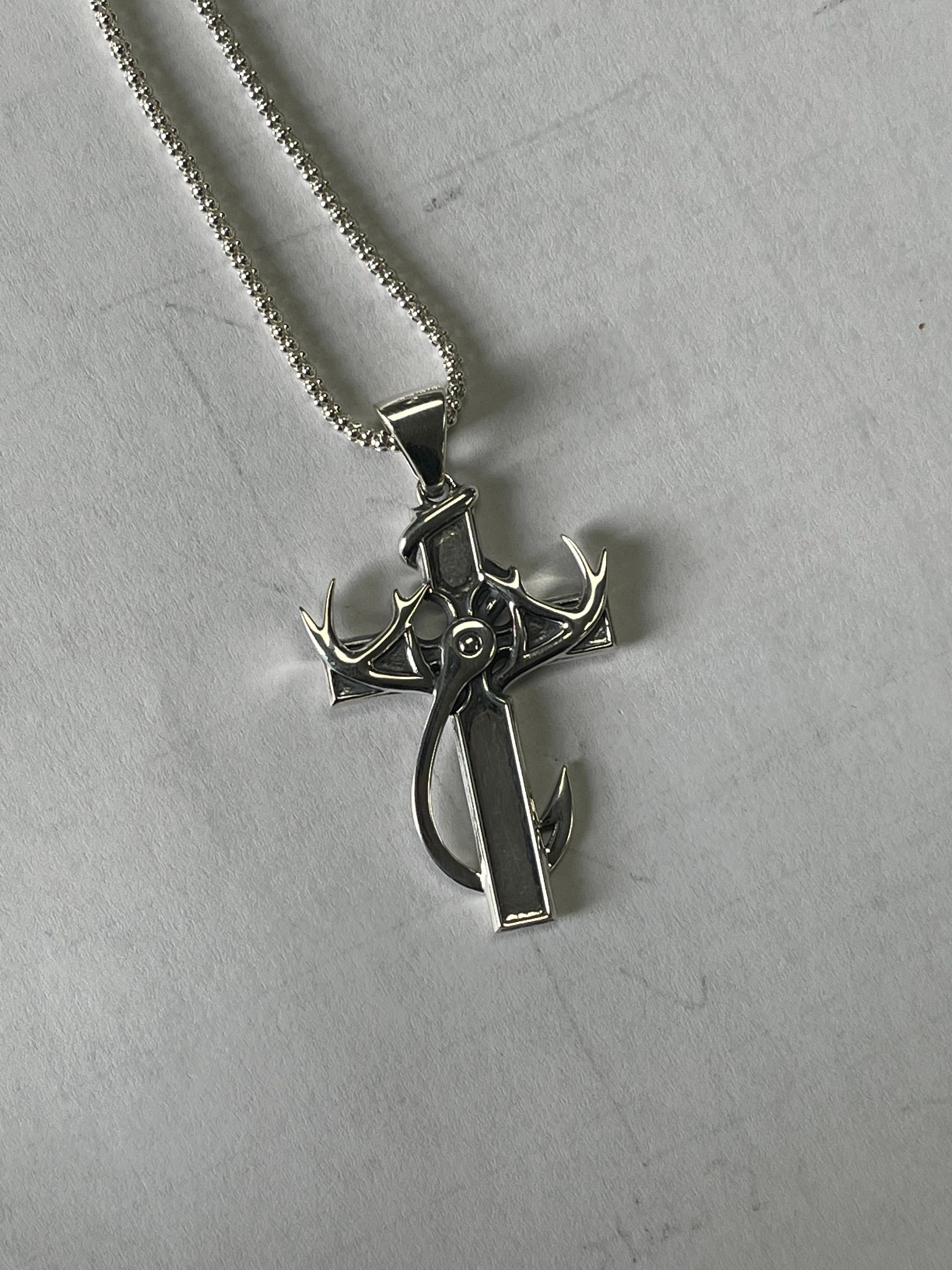 Necklace Sterling Silver Cross , Hunting Faith and Fishing Jewelry