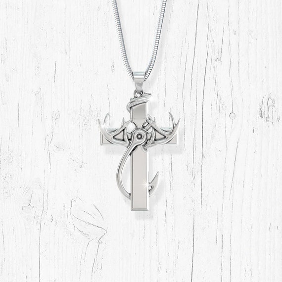 Hunting, Faith & Fishing Pendant Necklace , Sterling Silver