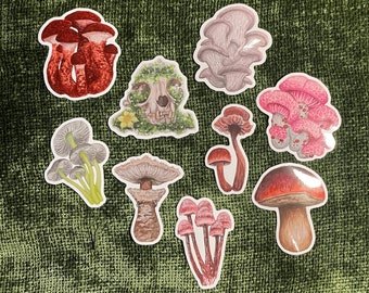 Mushroom Stickers Dark Academia Cottagecore Skull Vinyl Fungi Waterproof Fairy Garden Nature