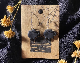 Handmade Polymer Clay Cauldron Halloween Dangle Earrings Spooky Witchy Festive