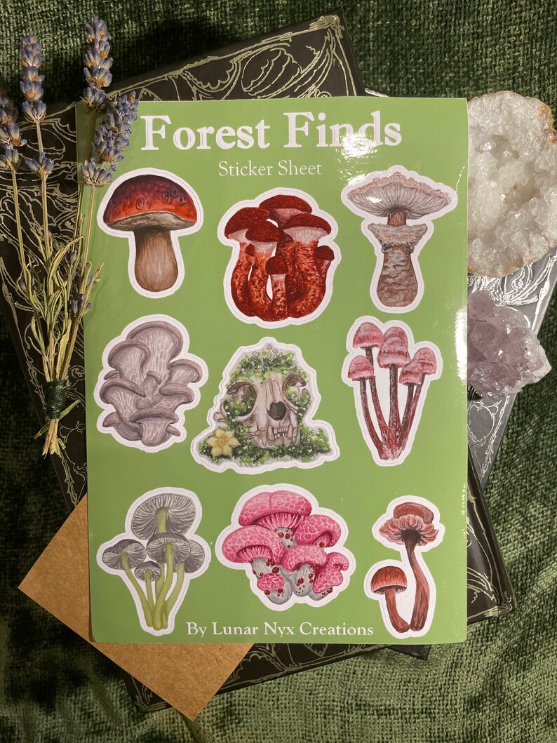 Mushroom Stickers Dark Academia Cottagecore Skull Vinyl Fungi Waterproof Fairy Garden Nature image 1