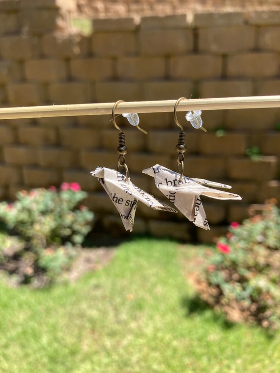 Hand Crafted Waterproof Origami Paper Bird Earrings Dark Etsy
