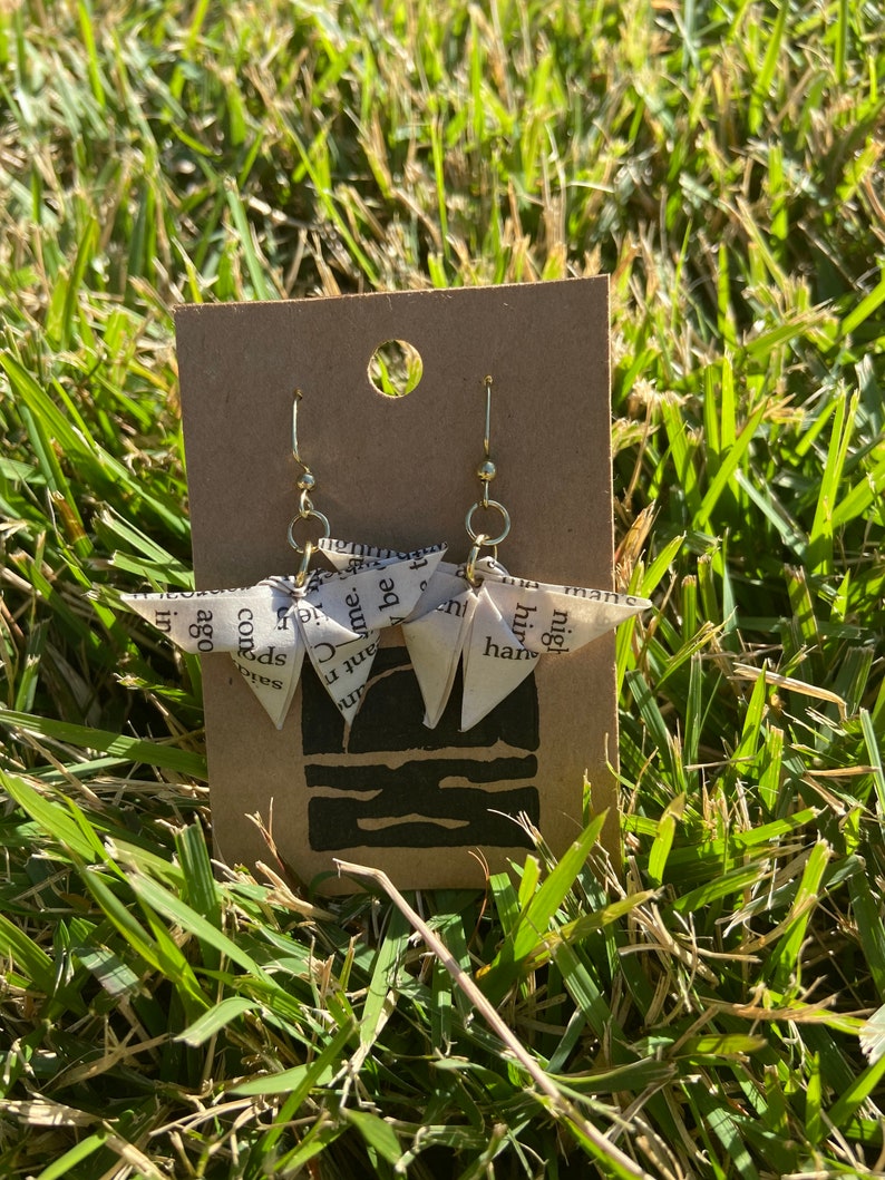 Hand Crafted waterproof Origami Butterfly Earrings Dark Academia Writers Aesthetic image 4