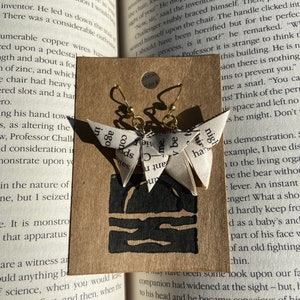 Hand Crafted waterproof Origami Butterfly Earrings Dark Academia Writers Aesthetic image 3