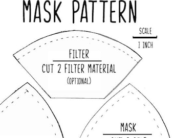 Face Mask Pattern w/ filter pocket, reusable, adjustable option