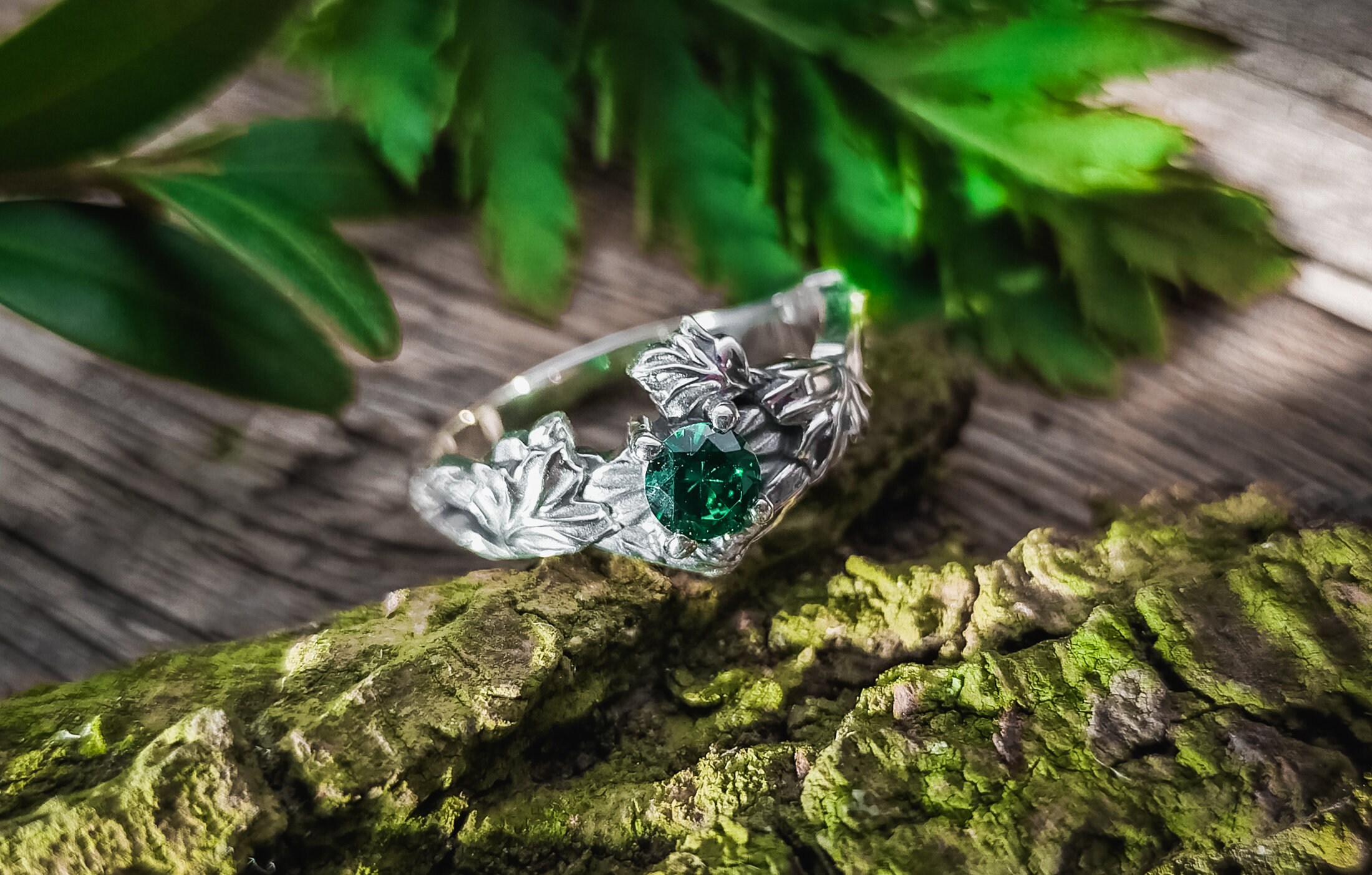 Nature Ring With Emeraldtwig Ring Silverbranch Ring for Etsy