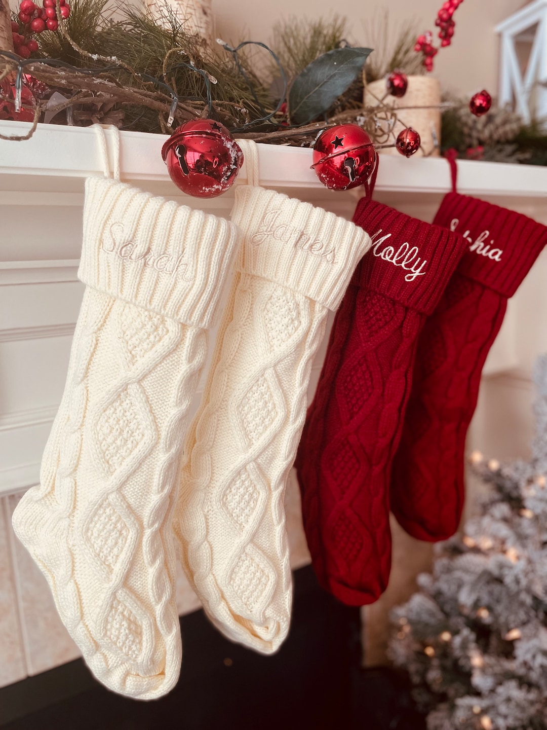 Personalized Cable Knit Christmas Stockings With Name Etsy