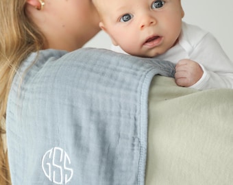 Personalized Embroidered Muslin Cotton Burp Cloth | Custom Baby Gift | Soft Newborn Essentials | Gender-Neutral Baby Shower Gift