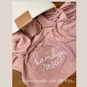 Personalized Hand Lettered Embroidered Baby Swaddle Receiving Blanket image 9