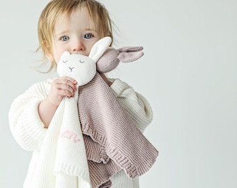 Personalized Embroidered Bunny Lovey | Custom Baby Blanket | Soft Plush Security Toy | Baby Gift | Toddler Blanket | Customizable Lovey