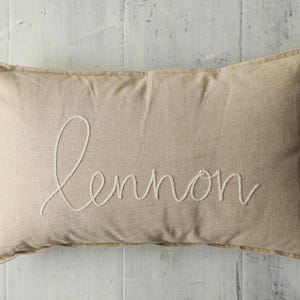 Custom Embroidered Linen Lumbar Pillow for Nursery, Toddler Bed, Bedroom | Personalized Decoration for Baby | Baby Shower Gift