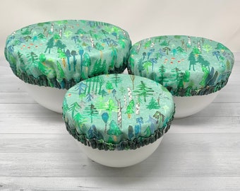 Deep Forest, Medium Bowl Cover Set, 100% coton avec doublure écologique PUL