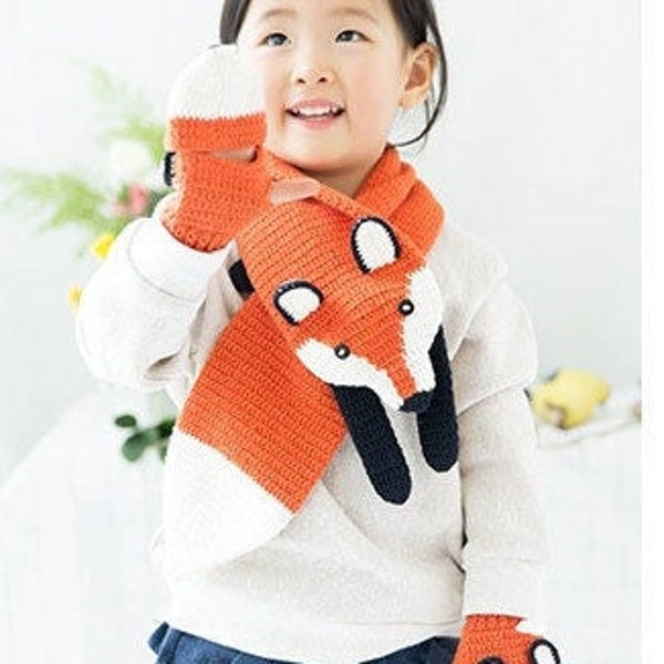 Adorable patrón de crochet/tejido de bufanda y manopla de zorro: ¡accesorios de invierno perfectos para hacer tú mismo! Patrón de guantes y bufanda de animales para niños pequeños
