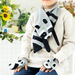 Cozy Crochet Raccoon Scarf and Mitten Set Pattern - Perfect Winter Accessories, Neck Warmer Thumbless Wrist Warmer for toddlers Child Kids