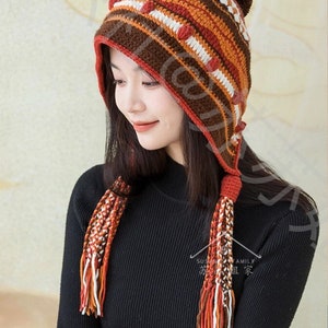 Crochet Pattern+ Video Tutorial -Chunky Slouchy Boho Earflap Beanie/Hat/Cap/Bonnet with Braids, Liberty Cap Pattern for Adults and Kids