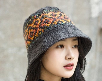 Kit for Handmade Knitted Cozy Fair Isle Bucket Hat: Stay Warm and Chic this Winter, Trendy Headwear for Fashionable, JazzioThreads