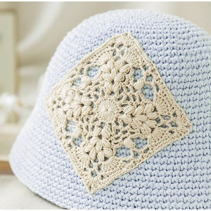 Crochet Pattern for Portable Foldable Raffia Bucket Hat - Minimalist Design, Bucket Hat with Granny Square Applique, Fisherman's Hat Women