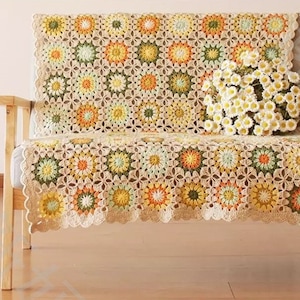 Häkelmuster: Gänseblümchen Tischplatte/Stuhlüberwurf/Sofaüberwurf, Häkelblumen Grandma Square Überwurf/Decke, Daisy Grandma Square Deckenmuster
