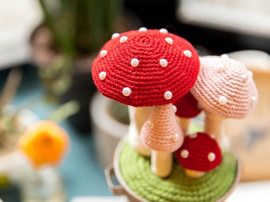 Kit for Mushroom Crochet Bonsai Pen Holder Diy Crochet Etsy