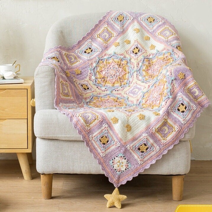 15 Persian Tile Crochet Patterns for Blankets, Pillows, and Colorful Home Decor 18 Star and Moon Crochet Blanket Kit with Tile-Inspired Layout