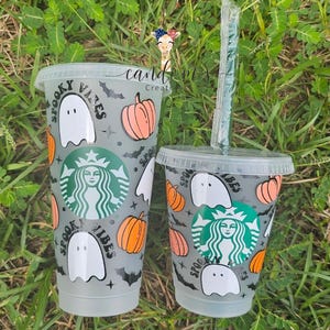 Spooky Vibes Ghost Reusable Cup: 24oz with straw