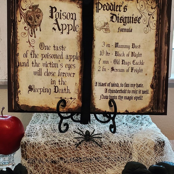 Evil Queen Poison Potion Book | Witches Spell Book Decoration | Halloween Décor | Aged Book Decoration | Custom Spell Option | Poison Apple