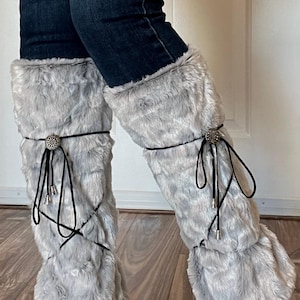 Fur Leg Warmers. Animal Print leg warmers with Suede Laces - Boot Covers - Knee-high Fluffies. Faux Fur. Rave costume.