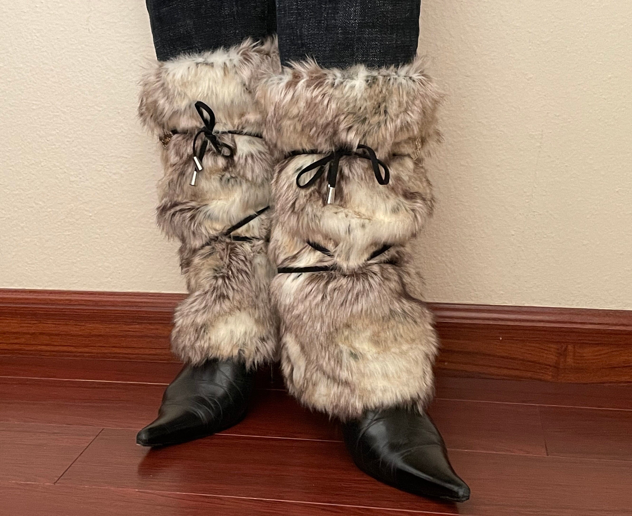 Fur Leg Warmers. Animal Print leg warmers with Suede Laces Etsy