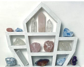Natural Stone & mineral shelf - Hand painted display - Natural Wood Decor