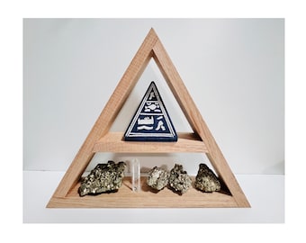 Triangle Crystal Shelf: Wooden Meditation Altar and Stone Display (28cm x 25cm x 6cm)