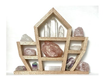Wooden Display Shelf: Stone & Crystal Storage Display Decor (28cm x 23cm)