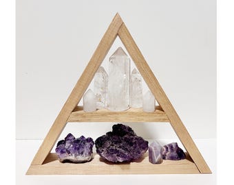 Triangle Crystal Shelf - Wooden Crystal Display - Living Room Ornaments