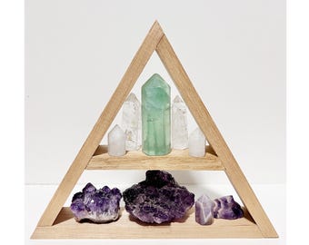 Triangle Wooden Crystal Shelf: Gemstone & Stone Storage Decorative Display