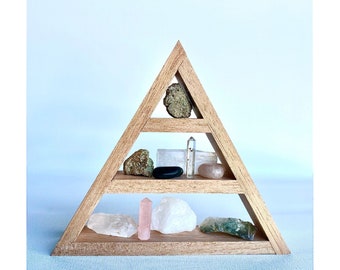 Meditation Altar | Crystal Shelf | Witchy Decor | Sacred Zen Space Shelving | Pagan Witch Tool Display | Wooden Earth Gemstone Storage