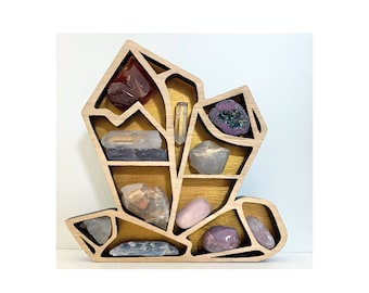 Gold Crystal Shelf, Stone Display Organiser, Handcrafted Wood Storage, Gold Accent, Gift for Crystal Enthusiasts