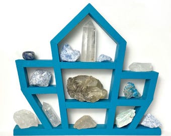 Wooden Mineral Storage in Custom Colour. Shelf for Gifts and Crystals. Unique Gemstone Shelving