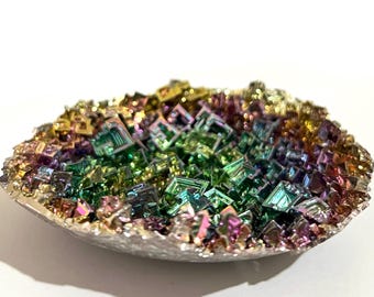 Rainbow Bismuth Round Rough Bowl - Natural Stone Decor, Raw Crystal Decoration