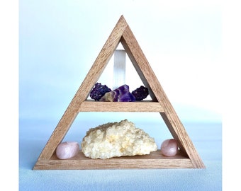 Wooden Crystal Display Shelf: Gemstone Storage Shelving Decor