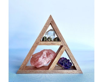 Triangle Crystal Shelf: Handmade Wooden Meditation Altar, Wooden Decoration