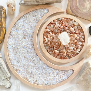 Wooden Sun and Moon Crystal Tray - Large Sun and Moon Cleansing Decor - Crystal Storage
