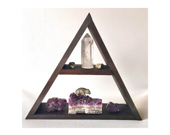 Triangle Wood Display Shelf: Meditation Altar, Handmade Decorative Decor