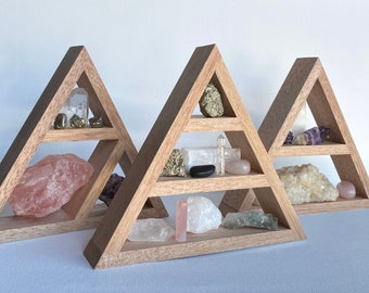 Triangle Crystal Shelf: Wooden Decorative Display for Stones / Gemstones / Knick Knacks