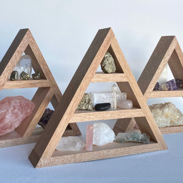 Triangle Crystal Shelf - Wooden Crystal Display - Living Room Ornaments - Home Office Decoration - Witch Decor Gift - Essential Oils