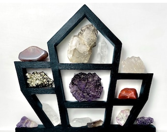 Wooden Display Shelf Stones, Minerals or Crystals. Geometric Wood Shelving Display for Ornaments, Collectables.