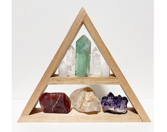 Triangle Crystal Shelf - Wooden Crystal Display - Living Room Ornaments
