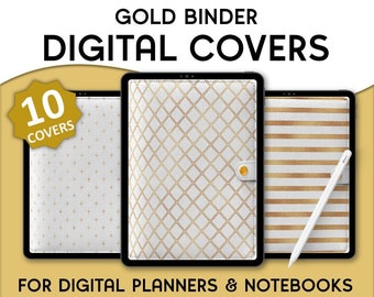 Gold Digital Planner Cover Set, Digital Planner Binder Covers, Digital Cover For Digital Planning, Digital Notebook Cover, Goodnotes Covers