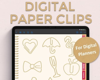 Gold Digital Paper Clips, Digital Planner Paperclips, Digital Clips, Golden Digital Planner Paper Clip Sticker Set, Paper Clip Clipart