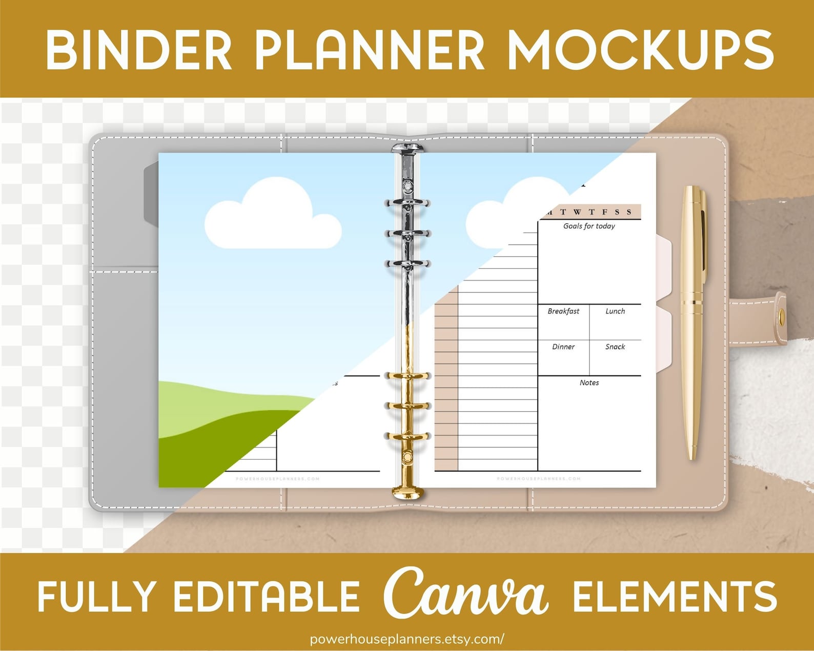 Binder Planner Mockup Bundle for Canva, Printable Aesthetic Product