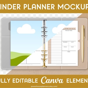 Pacote de maquete de planejador de fichário para Canva, maquete de produto estético para impressão com papelaria, elementos de maquete de diário Canva, totalmente editável