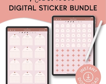 400 Aesthetic Boho Digital Planner Stickers, Digital Sticker Widget Bundle with png files for digital planners